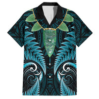 Aotearoa Pounamu Niho Family Matching Puletasi and Hawaiian Shirt Silver Fern Mix Maori Pattern - Turquoise