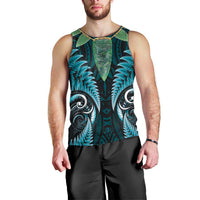 Aotearoa Pounamu Niho Men Tank Top Silver Fern Mix Maori Pattern - Turquoise