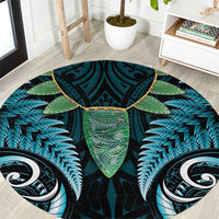 Aotearoa Pounamu Niho Round Carpet Silver Fern Mix Maori Pattern - Turquoise LT14 Turquoise - Polynesian Pride
