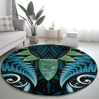 Aotearoa Pounamu Niho Round Carpet Silver Fern Mix Maori Pattern - Turquoise LT14 - Polynesian Pride