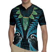 Aotearoa Pounamu Niho Rugby Jersey Silver Fern Mix Maori Pattern - Turquoise