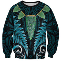 Aotearoa Pounamu Niho Sweatshirt Silver Fern Mix Maori Pattern - Turquoise LT14 Unisex Turquoise - Polynesian Pride