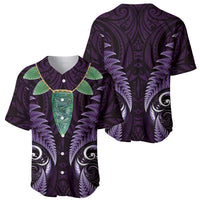 Aotearoa Pounamu Niho Baseball Jersey Silver Fern Mix Maori Pattern - Purple LT14 - Polynesian Pride