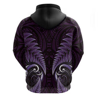 Aotearoa Pounamu Niho Hoodie Silver Fern Mix Maori Pattern - Purple