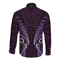 Aotearoa Pounamu Niho Long Sleeve Button Shirt Silver Fern Mix Maori Pattern - Purple