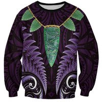 Aotearoa Pounamu Niho Sweatshirt Silver Fern Mix Maori Pattern - Purple LT14 Unisex Purple - Polynesian Pride