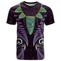 Aotearoa Pounamu Niho T Shirt Silver Fern Mix Maori Pattern - Purple LT14 Purple - Polynesian Pride