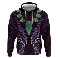 Aotearoa Pounamu Niho Zip Hoodie Silver Fern Mix Maori Pattern - Purple