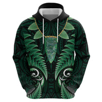 Aotearoa Pounamu Niho Hoodie Silver Fern Mix Maori Pattern - Green