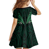 Aotearoa Pounamu Niho Kid Short Sleeve Dress Silver Fern Mix Maori Pattern - Green