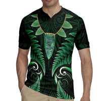 Aotearoa Pounamu Niho Rugby Jersey Silver Fern Mix Maori Pattern - Green