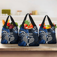 Custom New Zealand Tiki Tennis Grocery Bag Aotearoa Tenehi Maori Silver Fern - Blue