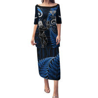 Custom New Zealand Tiki Tennis Puletasi 2024 Aotearoa Tenehi Maori Silver Fern - Blue LT14 Long Dress Blue - Polynesian Pride