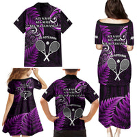 New Zealand Tiki Tennis Family Matching Puletasi and Hawaiian Shirt 2024 Aotearoa Tenehi Maori Silver Fern - Purple LT14 - Polynesian Pride