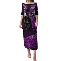 New Zealand Tiki Tennis Family Matching Puletasi and Hawaiian Shirt 2024 Aotearoa Tenehi Maori Silver Fern - Purple LT14 Mom's Dress Purple - Polynesian Pride
