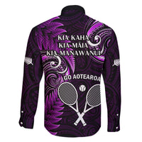New Zealand Tiki Tennis Family Matching Tank Maxi Dress and Hawaiian Shirt 2024 Aotearoa Tenehi Maori Silver Fern - Purple LT14 - Polynesian Pride