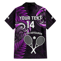 Custom New Zealand Tiki Tennis Family Matching Tank Maxi Dress and Hawaiian Shirt 2024 Aotearoa Tenehi Maori Silver Fern - Purple LT14 - Polynesian Pride