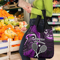 Custom New Zealand Tiki Tennis Grocery Bag Aotearoa Tenehi Maori Silver Fern - Purple