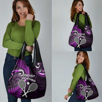 Custom New Zealand Tiki Tennis Grocery Bag Aotearoa Tenehi Maori Silver Fern - Purple