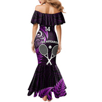 Custom New Zealand Tiki Tennis Mermaid Dress 2024 Aotearoa Tenehi Maori Silver Fern - Purple LT14 - Polynesian Pride