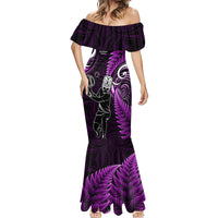 Custom New Zealand Tiki Tennis Mermaid Dress 2024 Aotearoa Tenehi Maori Silver Fern - Purple LT14 - Polynesian Pride