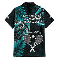 New Zealand Tiki Tennis Family Matching Short Sleeve Bodycon Dress and Hawaiian Shirt 2024 Aotearoa Tenehi Maori Silver Fern - Turquoise LT14 - Polynesian Pride