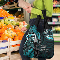 New Zealand Tiki Tennis Grocery Bag Aotearoa Tenehi Maori Silver Fern - Turquoise