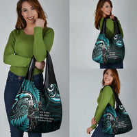 New Zealand Tiki Tennis Grocery Bag Aotearoa Tenehi Maori Silver Fern - Turquoise