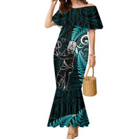 Custom New Zealand Tiki Tennis Family Matching Mermaid Dress and Hawaiian Shirt 2024 Aotearoa Tenehi Maori Silver Fern - Turquoise LT14 Mom's Dress Turquoise - Polynesian Pride