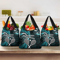 Custom New Zealand Tiki Tennis Grocery Bag Aotearoa Tenehi Maori Silver Fern - Turquoise