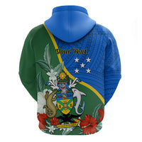 Personalised Halo Olaketa Solomon Islands Zip Hoodie Coat Of Arms With Tropical Flowers Flag Style LT14 - Polynesian Pride