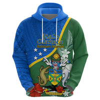 Personalised Halo Olaketa Solomon Islands Zip Hoodie Coat Of Arms With Tropical Flowers Flag Style LT14 - Polynesian Pride