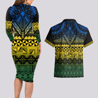 Halo Olaketa Solomon Islands Couples Matching Long Sleeve Bodycon Dress and Hawaiian Shirt Melanesian Tribal Pattern Gradient Version LT14 - Polynesian Pride