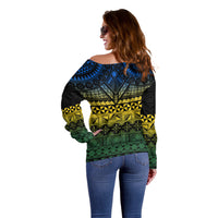 Halo Olaketa Solomon Islands Off Shoulder Sweater Melanesian Tribal Pattern Gradient Version LT14 - Polynesian Pride