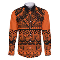 Halo Olaketa Solomon Islands Family Matching Short Sleeve Bodycon Dress and Hawaiian Shirt Melanesian Tribal Pattern Orange Version LT14 Dad's Shirt - Long Sleeve Orange - Polynesian Pride