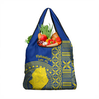 Fakaalofa Lahi Atu Niue Grocery Bag Niuean Map With Hiapo Pattern Blue Version