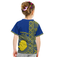 Fakaalofa Lahi Atu Niue Kid T Shirt Niuean Map With Hiapo Pattern Blue Version LT14 - Polynesian Pride