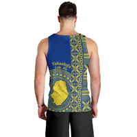 Fakaalofa Lahi Atu Niue Men Tank Top Niuean Map With Hiapo Pattern Blue Version LT14 - Polynesian Pride