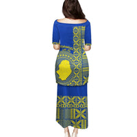 Fakaalofa Lahi Atu Niue Puletasi Niuean Map With Hiapo Pattern Blue Version LT14 - Polynesian Pride