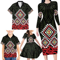 Kia Ora Aotearoa Family Matching Long Sleeve Bodycon Dress and Hawaiian Shirt 2025 Pasifika Maori Taniko Motifs