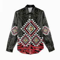 Kia Ora Aotearoa Women Casual Shirt 2025 Pasifika Maori Taniko Motifs