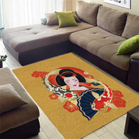 Japanese Geisha Koi Fish Area Rug Cherry Blossoms Yellow Seigaiha Pattern - Polynesian Pride
