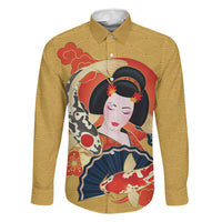 Japanese Geisha Koi Fish Family Matching Short Sleeve Bodycon Dress and Hawaiian Shirt Cherry Blossoms Yellow Seigaiha Pattern - Polynesian Pride