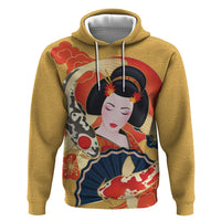 Japanese Geisha Koi Fish Hoodie Cherry Blossoms Yellow Seigaiha Pattern LT14 Pullover Hoodie Yellow - Polynesian Pride