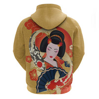 Japanese Geisha Koi Fish Hoodie Cherry Blossoms Yellow Seigaiha Pattern LT14 - Polynesian Pride