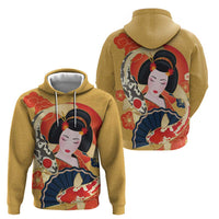 Japanese Geisha Koi Fish Hoodie Cherry Blossoms Yellow Seigaiha Pattern LT14 - Polynesian Pride