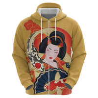 Japanese Geisha Koi Fish Hoodie Cherry Blossoms Yellow Seigaiha Pattern LT14 - Polynesian Pride