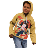 Japanese Geisha Koi Fish Kid Hoodie Cherry Blossoms Yellow Seigaiha Pattern - Polynesian Pride