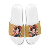 Japanese Geisha Koi Fish Slide Sandals Cherry Blossoms Yellow Seigaiha Pattern - Polynesian Pride
