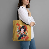 Japanese Geisha Koi Fish Tote Bag Cherry Blossoms Yellow Seigaiha Pattern LT14 - Polynesian Pride